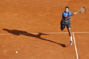France's Jo Wilfried Tsonga returns the ball to Spain's Pablo Carreno Busta during the Monte-Carlo ATP Masters Series Tournament, on April 12, 2016 in Monaco. AFP PHOTO / VALERY HACHE / AFP / VALERY HACHE (Photo credit should read VALERY HACHE/AFP/Getty Images)
