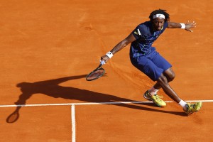 France's Gael Monfils returns the ball to France's Jo Wilfried Tsonga during the Monte-Carlo ATP Masters Series Tournament semi final match, on April 16, 2016 in Monaco. Monfils won the match 6-1, 6-3.  AFP PHOTO / VALERY HACHE / AFP / VALERY HACHE        (Photo credit should read VALERY HACHE/AFP/Getty Images)